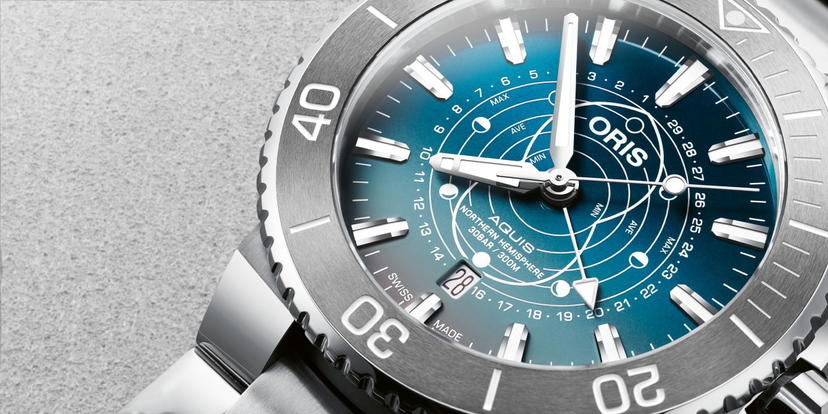 Oris Pointer Moon ฟังก์ชั่นที่พบได้ใน Aquis Dat Watt Oris Pointer Moon