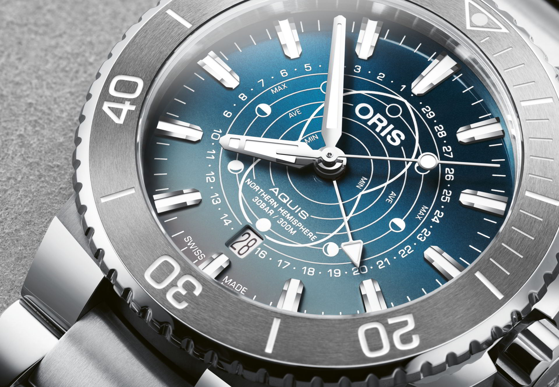 Oris Pointer Moon ฟังก์ชั่นที่พบได้ใน Aquis Dat Watt Oris Pointer Moon