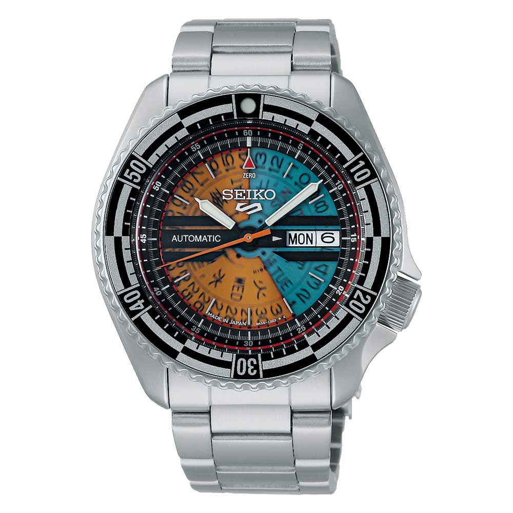 Orologio Seiko 5 Sports SRPK35K1 Unisex - Cassa 38mm Con Quadrante Arancione E Cinturino In Acciaio