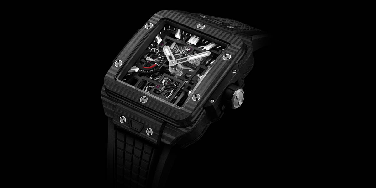 Hublot Square Bang Tourbillon 4-Day Power Reserve ความโดดเด่นบนตัวเรือนคาร์บอน Hublot Square Bang Tourbillon 4-Day Power Reserve
