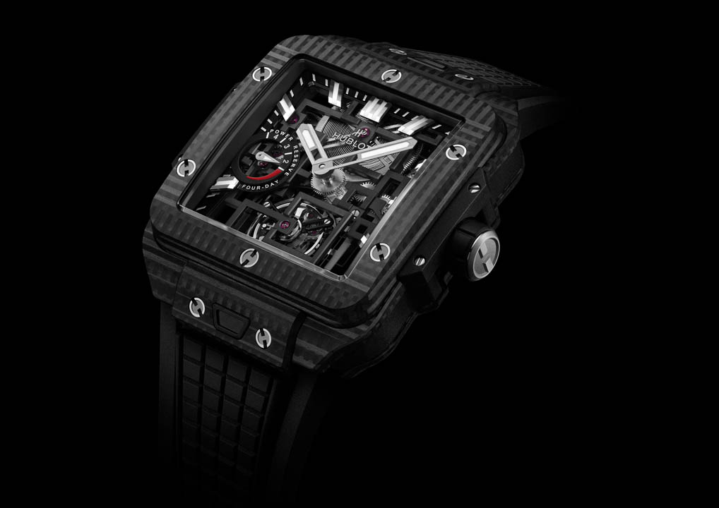 Hublot Square Bang Tourbillon 4-Day Power Reserve ความโดดเด่นบนตัวเรือนคาร์บอน Hublot Square Bang Tourbillon 4-Day Power Reserve