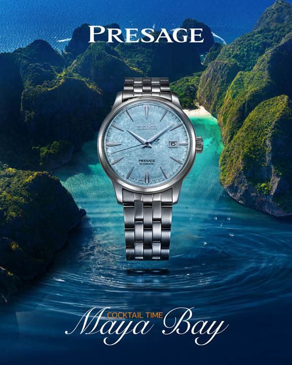 Seiko Presage Cocktail Time ‘Maya Bay’ Limited Edition: สรวงสวรรค์สีฟ้าบนหน้าปัด (SRPM01J),Seiko Presage Maya Bay, SRPM01J, Seiko Cocktail Time Limited Edition, นาฬิกา Seiko อ่าวมาหยา, ราคา Seiko SRPM01J, Seiko 4R35, นาฬิกาสีฟ้า, Presage 500 เรือน, Seiko Thailand Limited