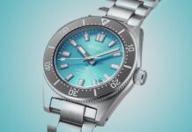 Seiko Prospex 1965 Heritage Diver’s Watch Save the Ocean การกลับมาของโปรเจ็กต์อนุรักษ์ท้องทะเล ภาพนาฬิกา Seiko Prospex SPB545J1 Save the Ocean หน้าปัดสีน้ำทะเลลายคลื่น