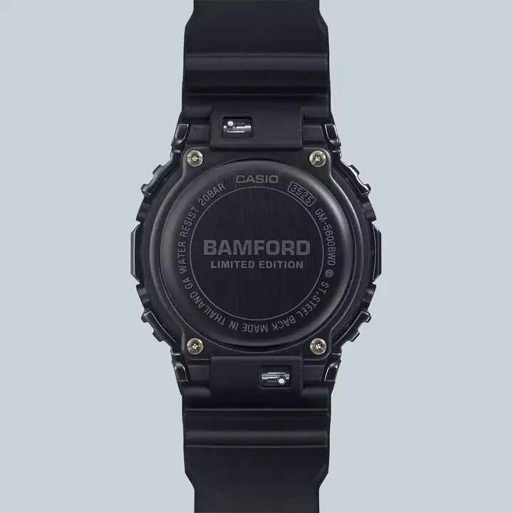 Casio G-SHOCK GM-5600BWD-1JR รุ่นความร่วมมือ BAMFORD สีดำ-ฟ้าพร้อมกรอบโลหะ