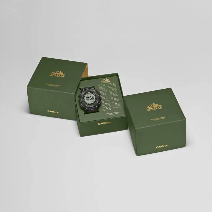 ภาพรวมนาฬิกา Casio Protrek 30th Anniversary Edition ทั้ง 2 รุ่น (PRW-61ANS และ PRG340ANS) ในกล่องพิเศษ