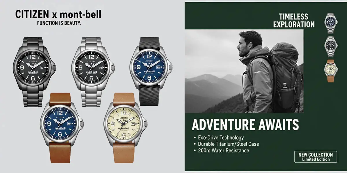 ภาพรวม 4 รุ่นย่อยของ Citizen Promaster Land x Montbell แสดงความแตกต่างของสายและหน้าปัด