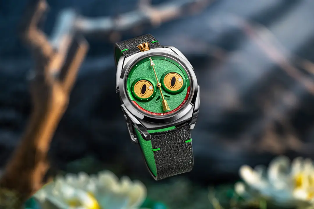 Louis Erard x Konstantin Chaykin Unfrogettable: การกลับมาของ "เจ้าหญิงกบ" ผู้ทลายทุกกรอบประเพณี สายหนัง Himeji Kurozan Black Diamond Leather บนนาฬิกา Unfrogettable