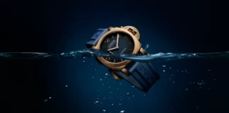 Panerai Luminor Marina PAM01678 ตัวเรือนบรอนซ์ขนาด 44 มม. พร้อมเม็ดมะยม Bridge Guard และหน้าปัดสีน้ำเงินแบบ Sandwich แสดง Patina ในอนาคต