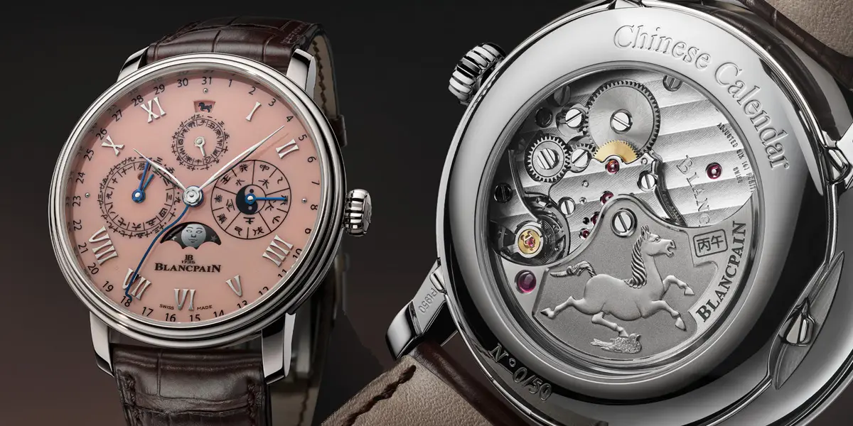 นาฬิกา Blancpain Villeret Calendrier Chinois Traditionnel 2026 หน้าปัดสี Salmon-Rose, กลไก Calibre 3638 โรเตอร์ลายม้าสวรรค์ Tianma