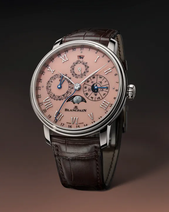 นาฬิกา Blancpain Villeret Calendrier Chinois Traditionnel 2026 หน้าปัดสี Salmon-Rose, กลไก Calibre 3638 โรเตอร์ลายม้าสวรรค์ Tianma