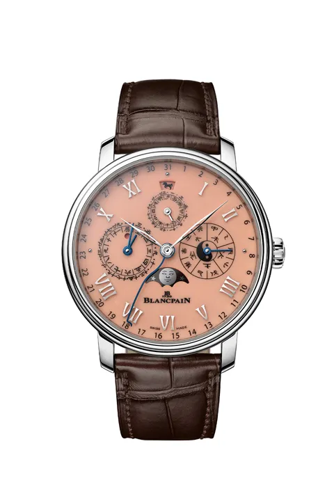 นาฬิกา Blancpain Villeret Calendrier Chinois Traditionnel 2026 หน้าปัดสี Salmon-Rose, กลไก Calibre 3638 โรเตอร์ลายม้าสวรรค์ Tianma