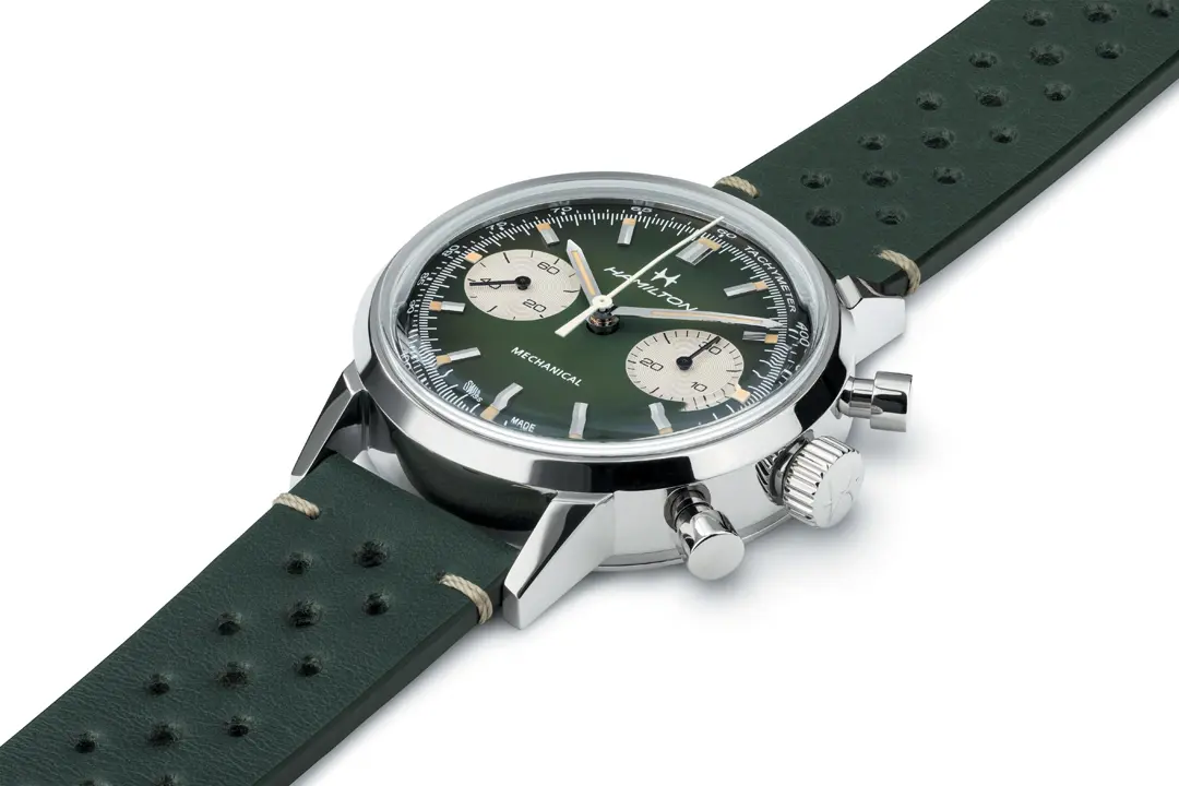 หน้าปัดนาฬิกา Hamilton American Classic Intra-Matic Chronograph H สีเขียว Hunter Green สายหนัง