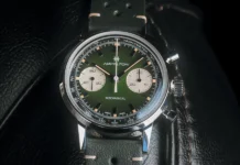 หน้าปัดนาฬิกา Hamilton American Classic Intra-Matic Chronograph H สีเขียว Hunter Green สายหนัง