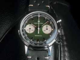 หน้าปัดนาฬิกา Hamilton American Classic Intra-Matic Chronograph H สีเขียว Hunter Green สายหนัง