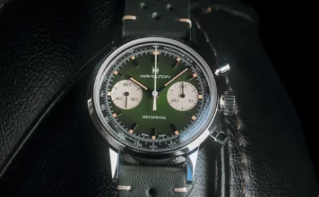 หน้าปัดนาฬิกา Hamilton American Classic Intra-Matic Chronograph H สีเขียว Hunter Green สายหนัง