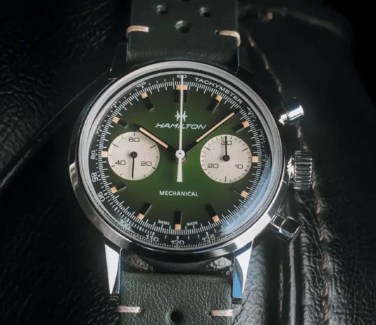 หน้าปัดนาฬิกา Hamilton American Classic Intra-Matic Chronograph H สีเขียว Hunter Green สายหนัง