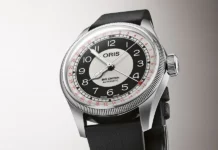 นาฬิกา ORIS Big Crown Pointer Date Bullseye บนข้อมือขนาด 17 ซม. แสดงความพอดีของขนาด 38 มิลลิเมตร