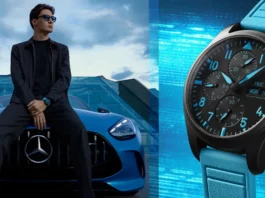 นาฬิกา IWC Pilots Watch Chronograph 41 George Russell หน้าปัดสีดำพรายน้ำสีฟ้า