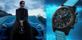 นาฬิกา IWC Pilots Watch Chronograph 41 George Russell หน้าปัดสีดำพรายน้ำสีฟ้า