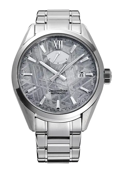 หน้าปัดอุกกาบาตลาย Widmanstätten Pattern ของนาฬิกา Orient Star M34 F8 Date