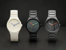นาฬิกา Rado x Les Couleurs Le Corbusier สีขาวงาช้าง, หน้าปัดเลเซอร์สลักลายคอนกรีต Rado, ฝาหลังนาฬิกา Rado Le Corbusier 63 สี