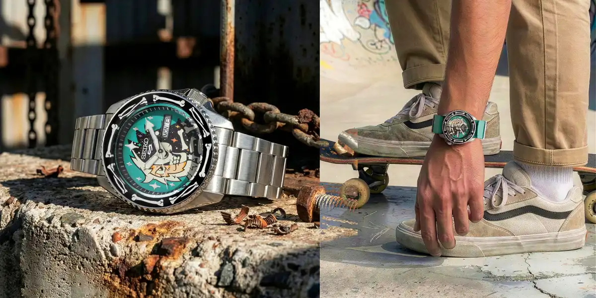 Seiko 5 Sports x POORBOY Limited Edition SRPM17K Seiko 5 Sports x POORBOY Limited Edition พร้อมสายสเตนเลสและสายนาโต้