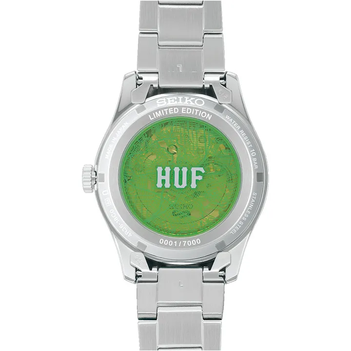 นาฬิกา Seiko 5 Sports x HUF SRPM09 หน้าปัดสีเขียวโปร่งใสสไตล์ Time Sonar