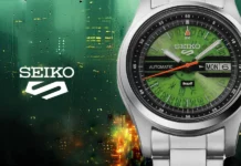 นาฬิกา Seiko 5 Sports x HUF SRPM09 หน้าปัดสีเขียวโปร่งใสสไตล์ Time Sonar
