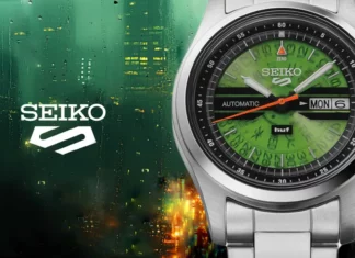 นาฬิกา Seiko 5 Sports x HUF SRPM09 หน้าปัดสีเขียวโปร่งใสสไตล์ Time Sonar