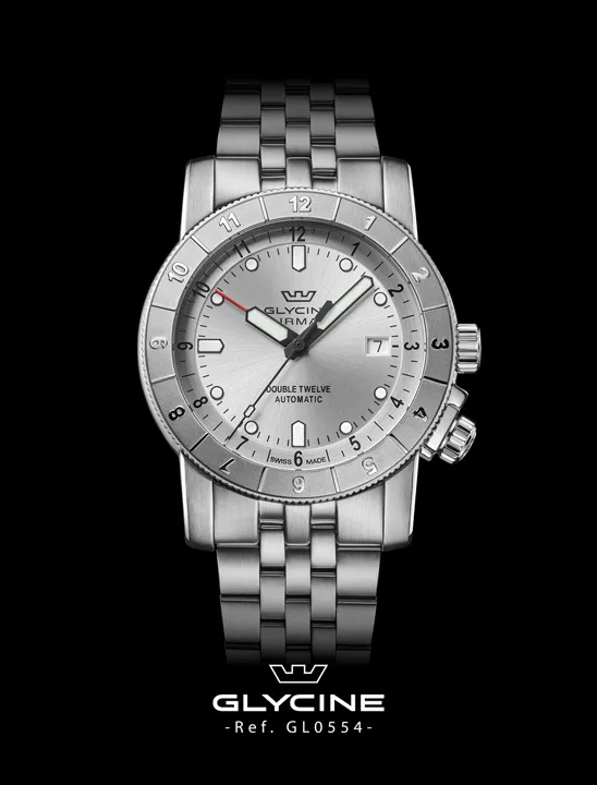 Glycine Airman Contemporary Double Twelve การกลับมาอย่างมีระดับของนาฬิกานักบินระดับตำนาน นาฬิกา Glycine Airman Contemporary Double Twelve หน้าปัดสีน้ำเงินและสายเหล็ก 5 แถว