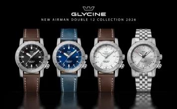 นาฬิกา Glycine Airman Contemporary Double Twelve หน้าปัดสีน้ำเงินและสายเหล็ก 5 แถว