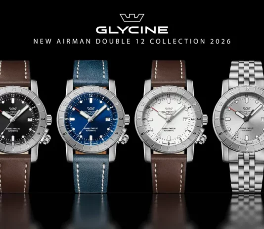 นาฬิกา Glycine Airman Contemporary Double Twelve หน้าปัดสีน้ำเงินและสายเหล็ก 5 แถว