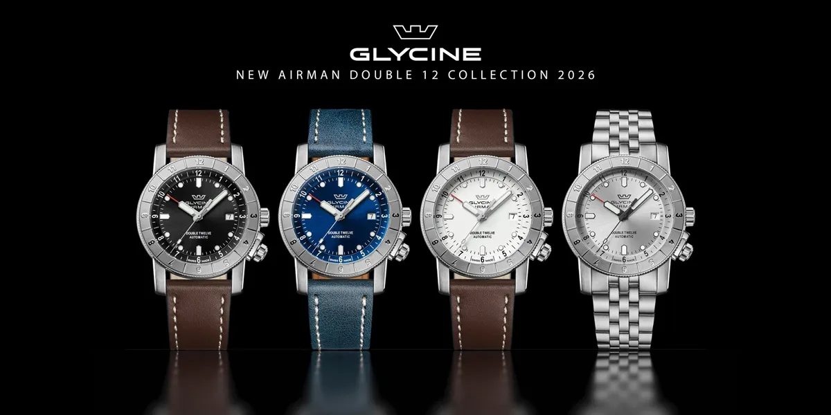 Glycine Airman Contemporary Double Twelve การกลับมาอย่างมีระดับของนาฬิกานักบินระดับตำนาน นาฬิกา Glycine Airman Contemporary Double Twelve หน้าปัดสีน้ำเงินและสายเหล็ก 5 แถว