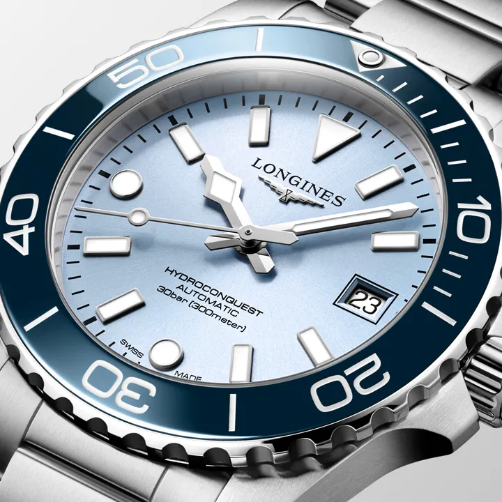 นาฬิกา Longines HydroConquest 2026 หน้าปัด Iced Blue และสาย Milanese Steel