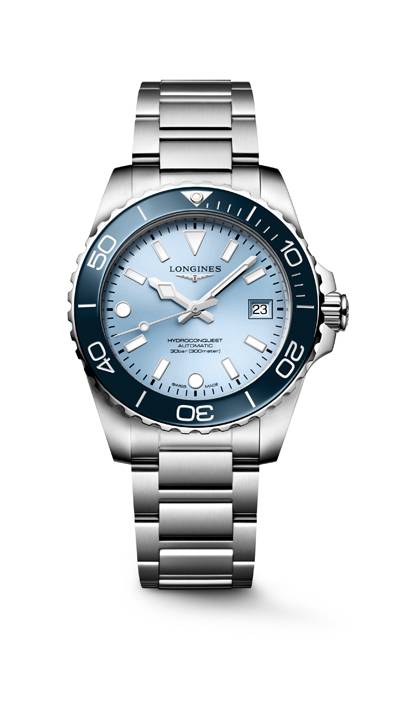 นาฬิกา Longines HydroConquest 2026 หน้าปัด Iced Blue และสาย Milanese Steel