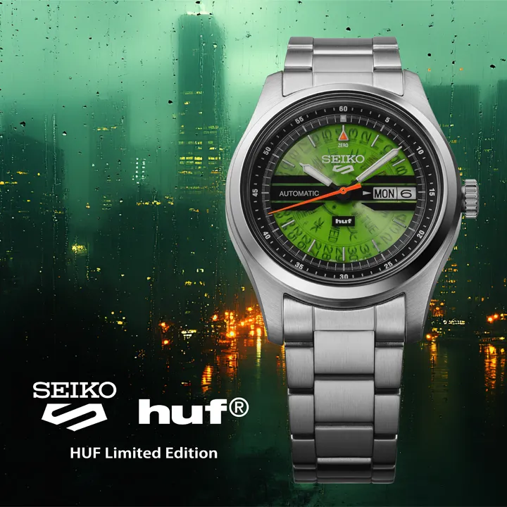 นาฬิกา Seiko 5 Sports HUF Limited Edition SRPM09K หน้าปัดโปร่งแสงสีเขียว
