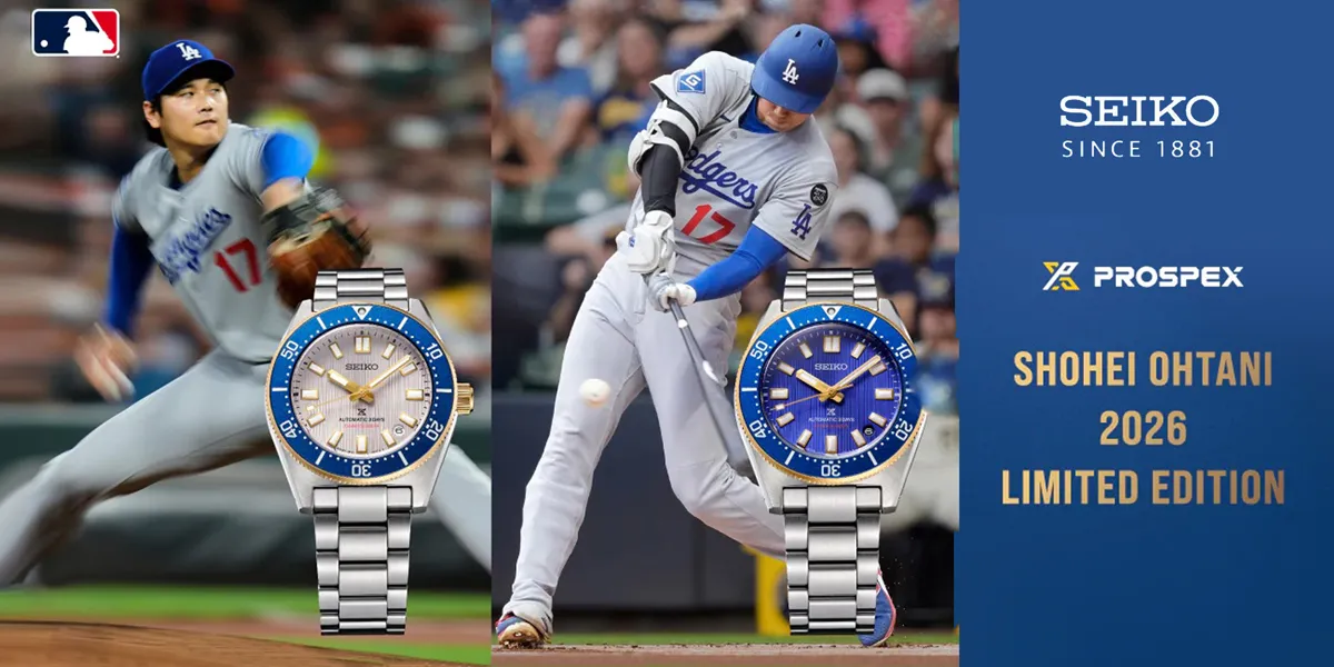 นาฬิกา Seiko Prospex Divers 1965 Shohei Ohtani 2026 รหัส SBDC222 และ SBDC224 ดีไซน์หน้าปัดสีแชมเปญและสีน้ำเงินม่วง
