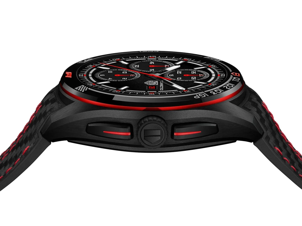 นาฬิกา TAG Heuer Connected Calibre E5 45mm x Formula 1 ตัวเรือนไทเทเนียมรมดำ หน้าปัด Race Track