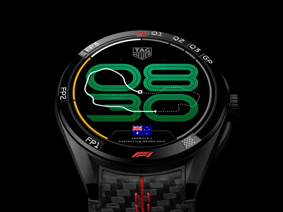 นาฬิกา TAG Heuer Connected Calibre E5 45mm x Formula 1 ตัวเรือนไทเทเนียมรมดำ หน้าปัด Race Track