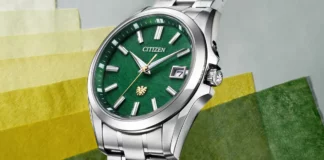 นาฬิกา The Citizen Chitose Midori Green AQ4091-56W หน้าปัดกระดาษวอชิสีเขียว