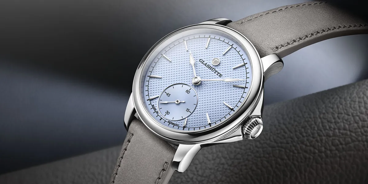 Tutima Patria Light Blue dial 3D pyramid pattern, Caliber 617 movement, Titanium Grade 5 watch