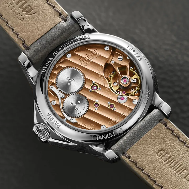 Tutima Patria Light Blue dial 3D pyramid pattern, Caliber 617 movement, Titanium Grade 5 watch