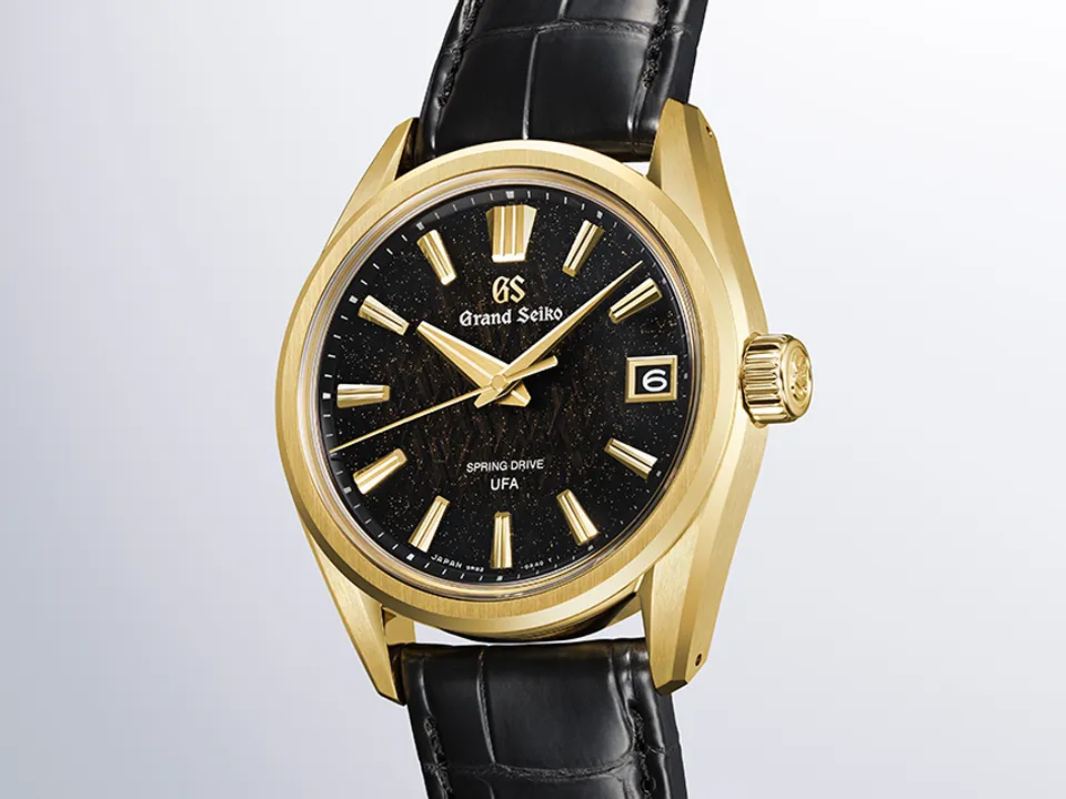 หน้าปัดสีดำประกายทอง Grand Seiko SLGB006 Ice Forest at Dawn และตัวเรือน Yellow Gold 18K