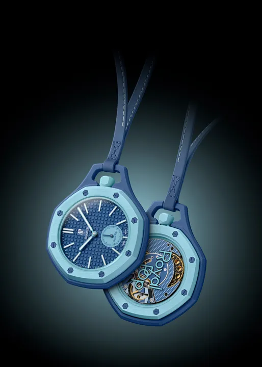 ภาพนาฬิกาพก Audemars Piguet x SWATCH Royal Pop ดีไซน์แปดเหลี่ยม วัสดุ Bioceramic