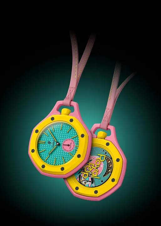 ภาพนาฬิกาพก Audemars Piguet x SWATCH Royal Pop ดีไซน์แปดเหลี่ยม วัสดุ Bioceramic