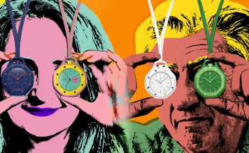 ภาพนาฬิกาพก Audemars Piquet x SWATCH Royal Pop ดีไซน์แปดเหลี่ยม วัสดุ Bioceramic