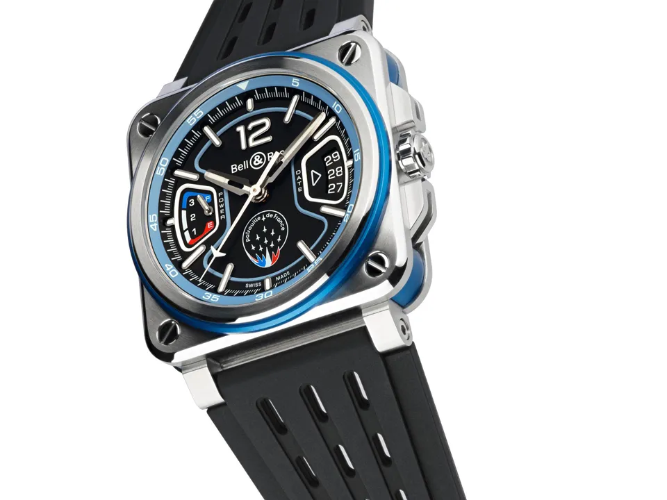 Bell and Ross BR-X3 Patrouille de France ความพิเศษที่มีแค่ 250 เรือนเท่านั้น นาฬิกา Bell and Ross BR-X3 Patrouille de France หน้าปัดสเกเลตันสีธงชาติฝรั่งเศสและโลโก้ฝูงบินที่ 6 นาฬิกา