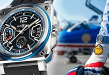 นาฬิกา Bell and Ross BR-X3 Patrouille de France หน้าปัดสเกเลตันสีธงชาติฝรั่งเศสและโลโก้ฝูงบินที่ 6 นาฬิกา