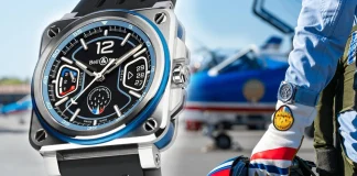 นาฬิกา Bell and Ross BR-X3 Patrouille de France หน้าปัดสเกเลตันสีธงชาติฝรั่งเศสและโลโก้ฝูงบินที่ 6 นาฬิกา