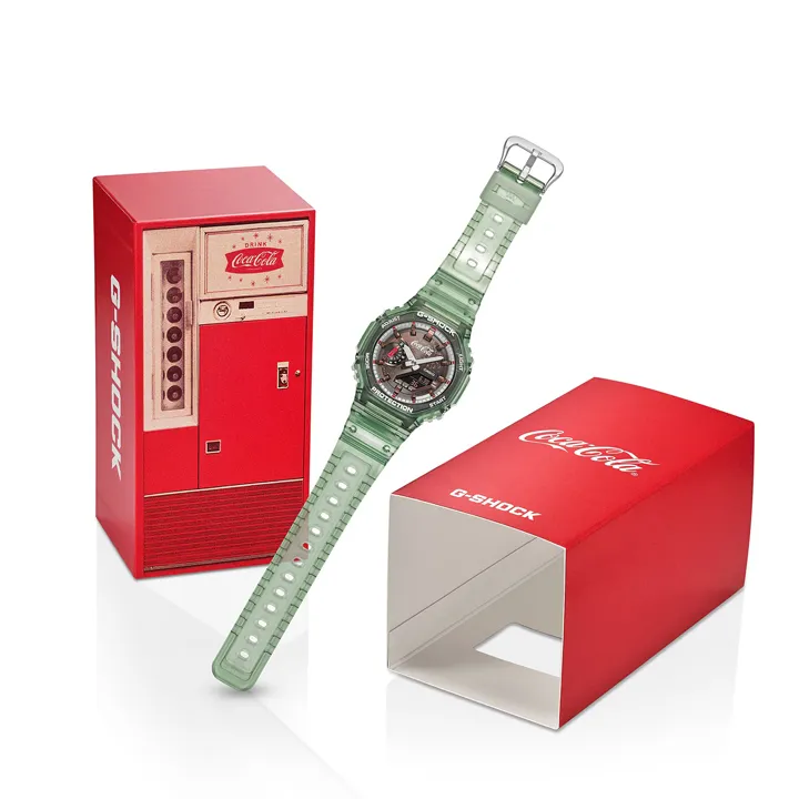แพ็คเกจ นาฬิกา Casio G-SHOCK x Coca-Cola รุ่น GA-2100CC-3AJR ตัวเรือนสีเขียวใสแบบขวดแก้วโค้ก